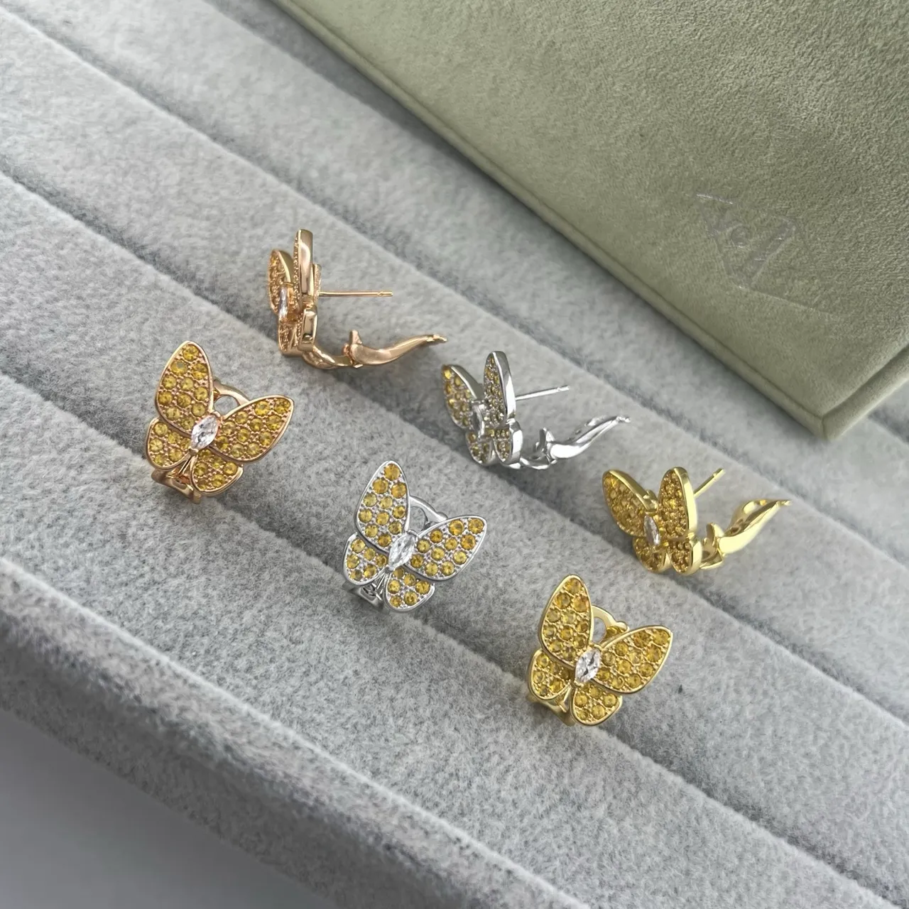 Butterfly Pavé Yellow Stone Clip-On Earrings 6