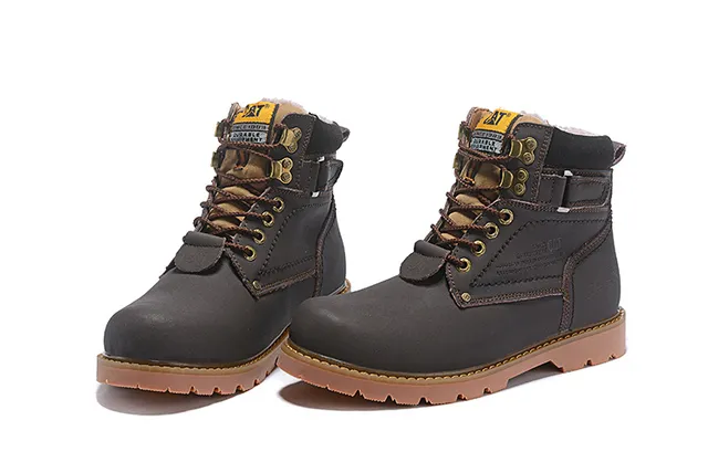 CAT Marron Noir Tan Cuir Col rembourré Bottes de travail 22