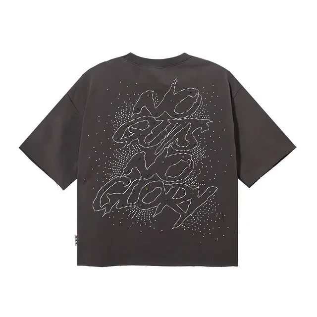 Charcoal Gray Rhinestone-Embellished Skull Graphic Oversized T-Shirt 2