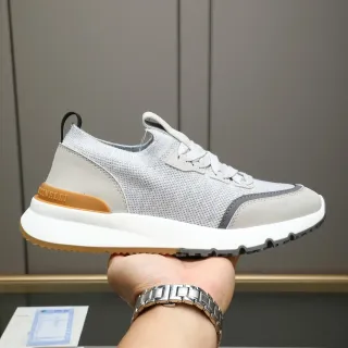 Cinelli Gray Beige Knit Upper Sculpted Midsole Sneakers