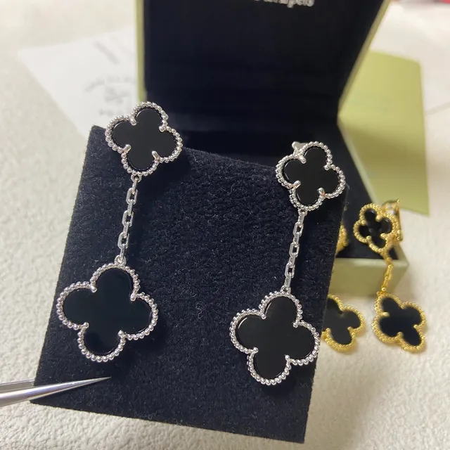 Clover-Shaped Malachite and Mother-of-Pearl Drop Earrings 5