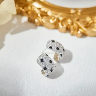 Brincos de aro com inserção quadrada de cristal e preto