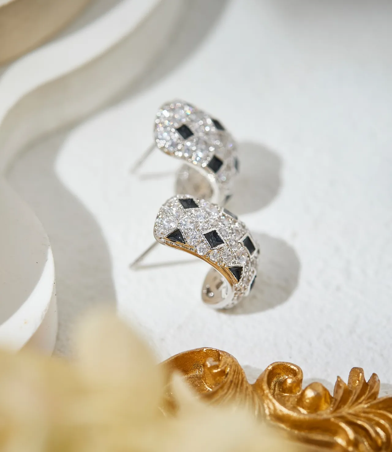 Crystal and Black Square Inlay Hoop Earrings 7