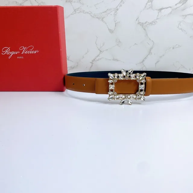 Crystal-Embellished Square Buckle Brown Leather Belt 5