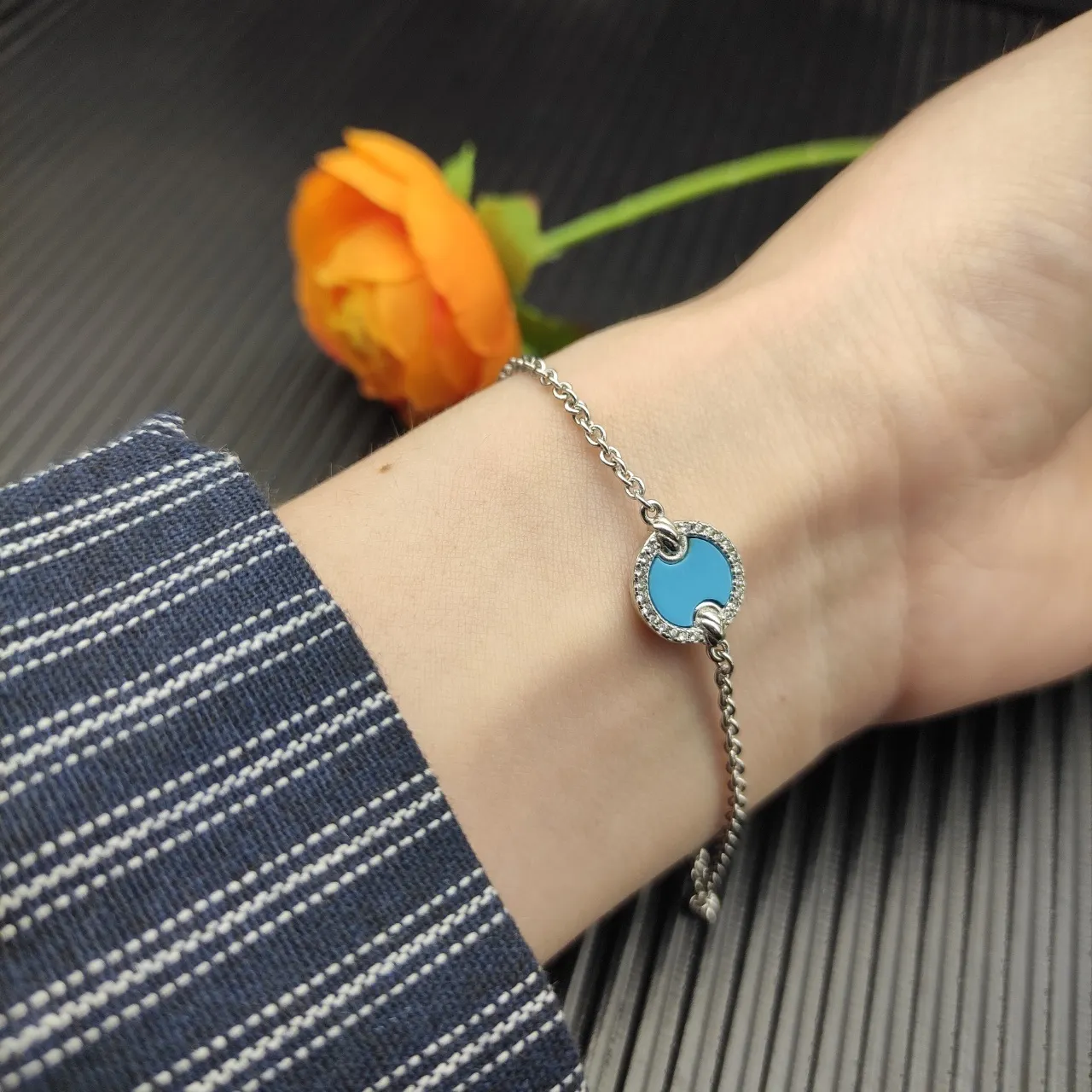 David Yurman Albion pulseira de esmalte azul Pavé 7