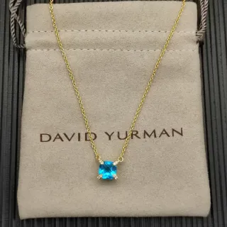 David Yurman Chaîne en Or Bleu Colier avec Gemme de Coupe Coussin