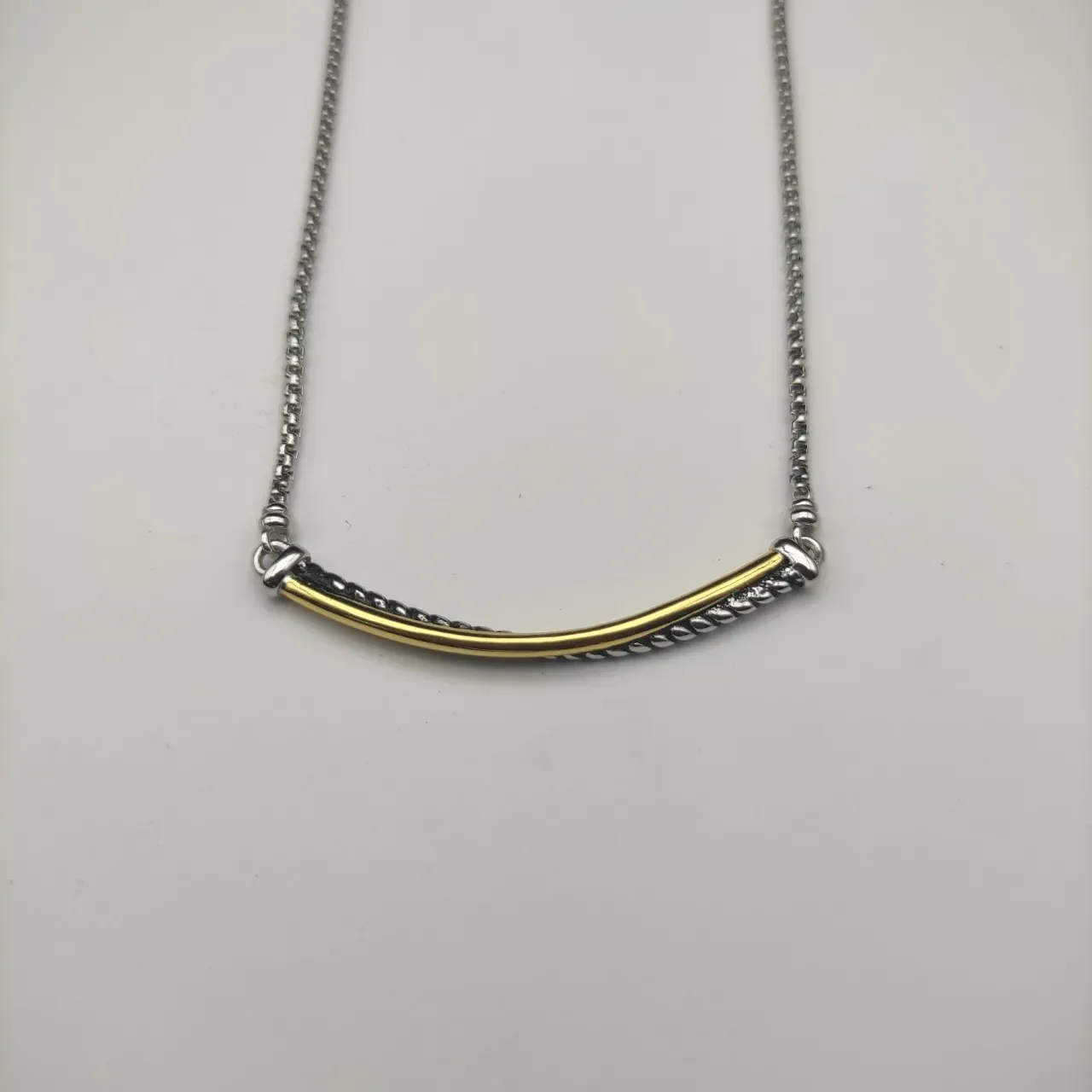 David Yurman Cable Classics Two-Tone Curved Bar Necklace 6