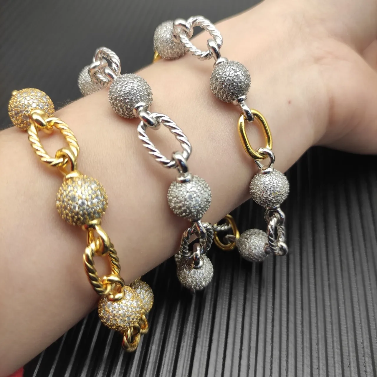 David Yurman Cable Collection Twisted Link and Pavé Bead Bracelet 3