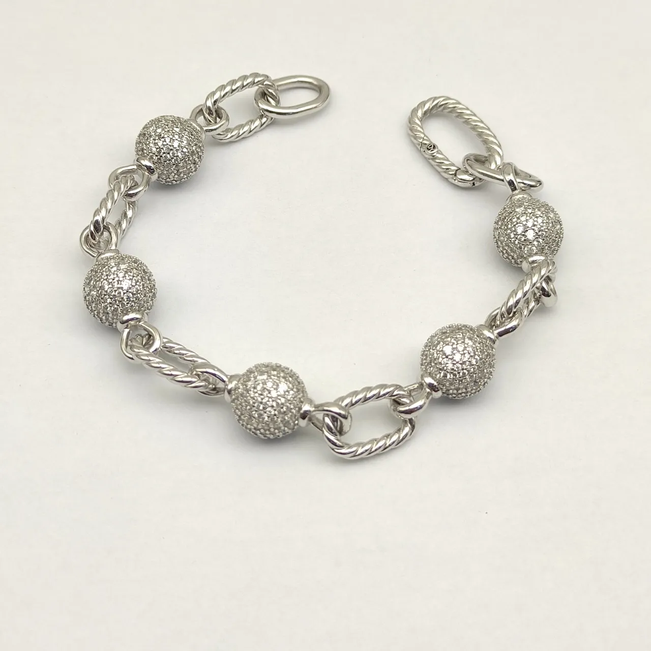 David Yurman Cable Collection Twisted Link and Pavé Bead Bracelet 6