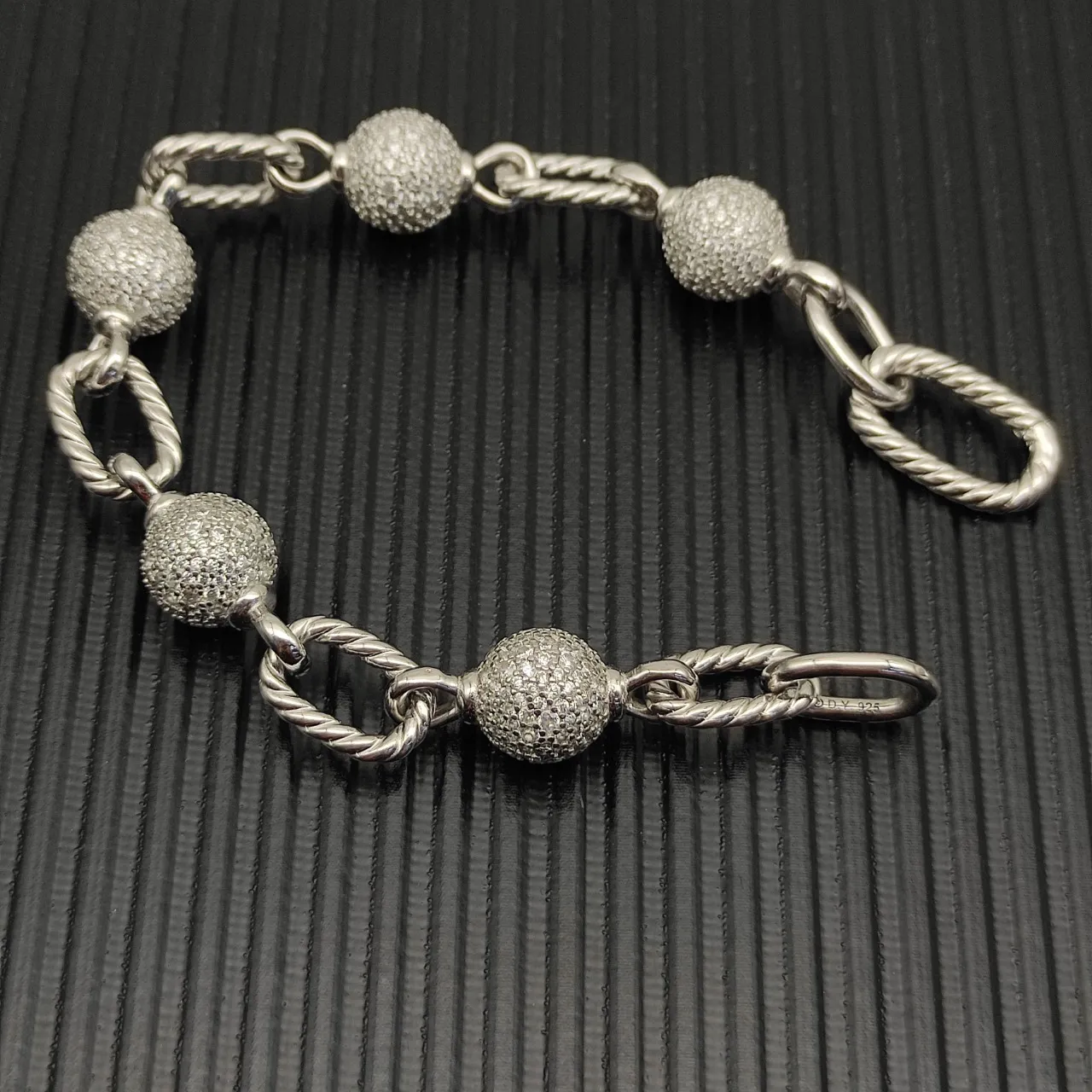 David Yurman Cable Collection Twisted Link and Pavé Bead Bracelet 7
