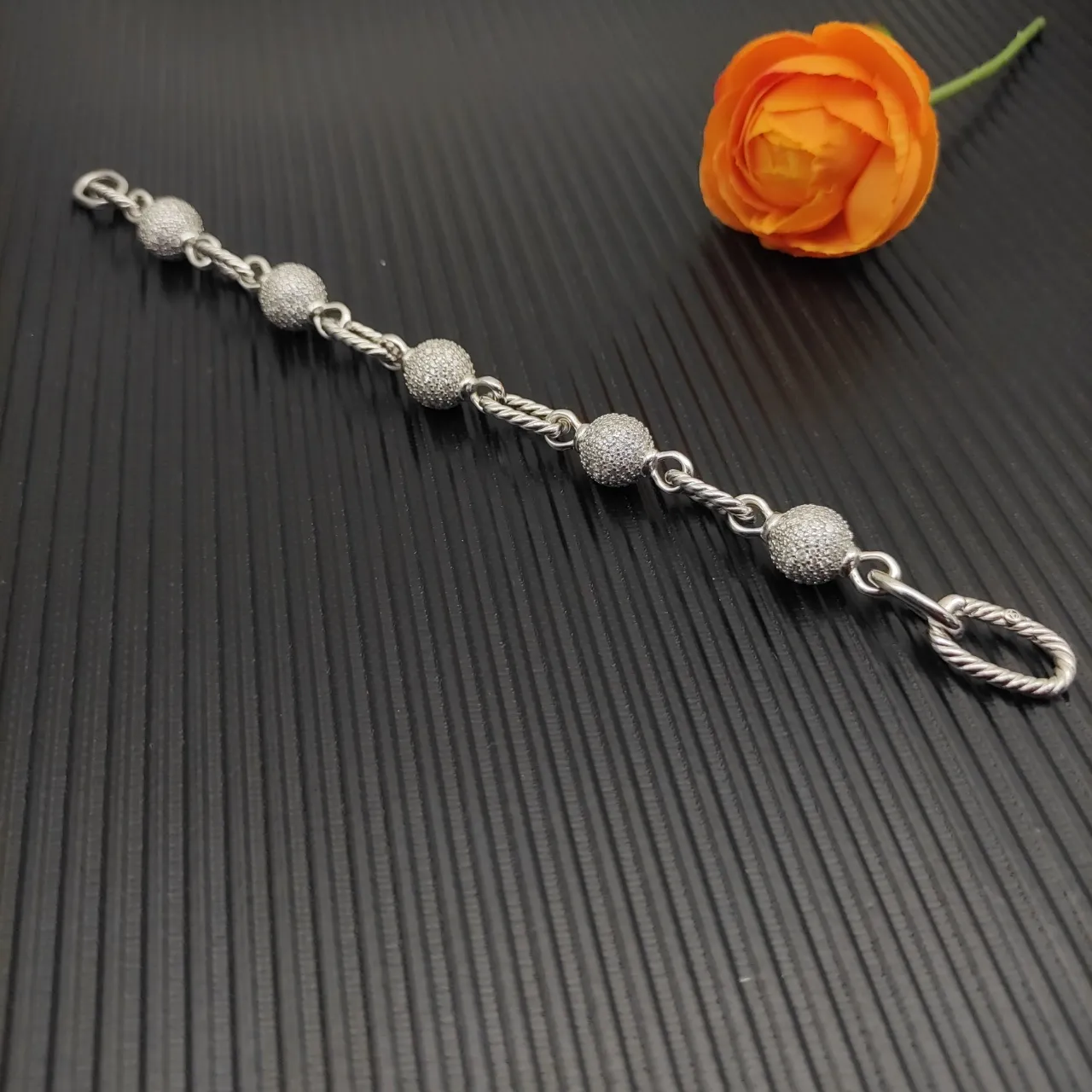 David Yurman Cable Collection Twisted Link and Pavé Bead Bracelet 9