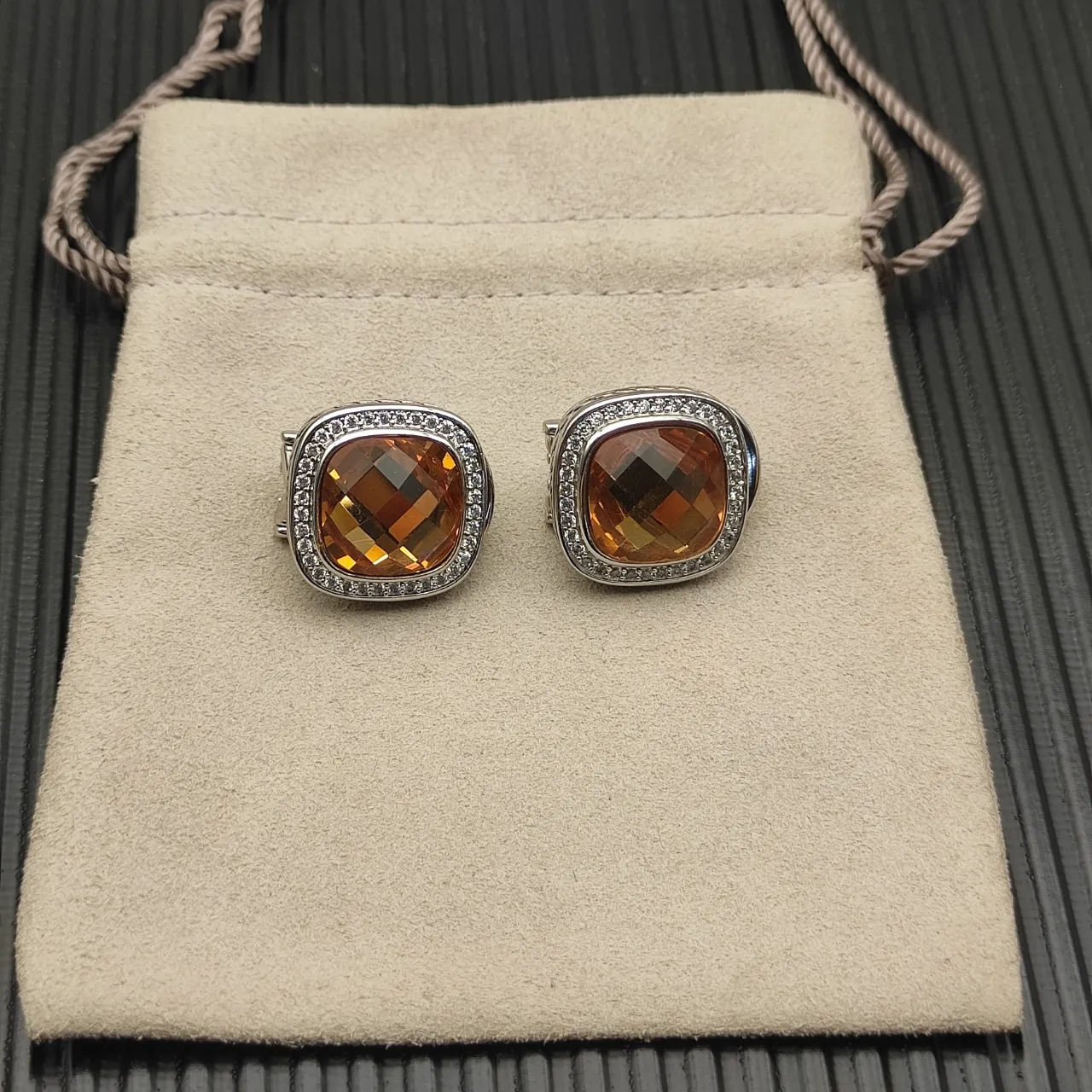 David Yurman Cushion-Cut Citrine Pavé Halo Earrings 11
