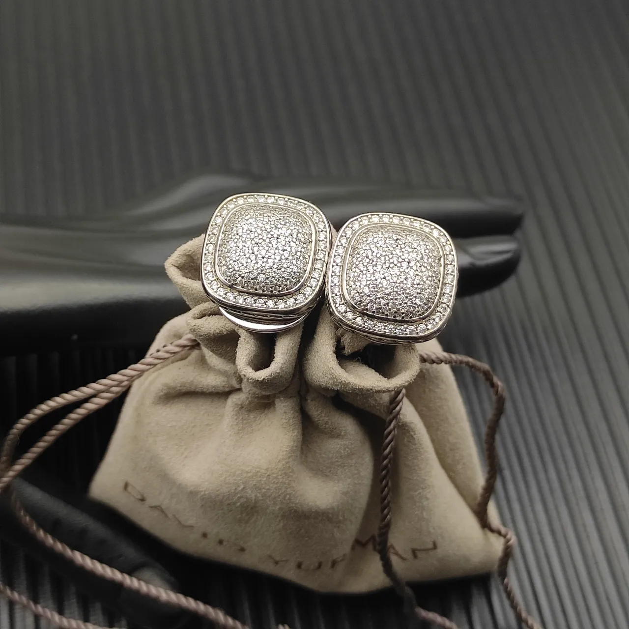 David Yurman Cushion Pavé Twisted Cable Clip-On Earrings 6