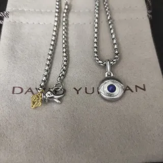 David Yurman Silver Blue Box Chain Evil Eye Pendant Necklace