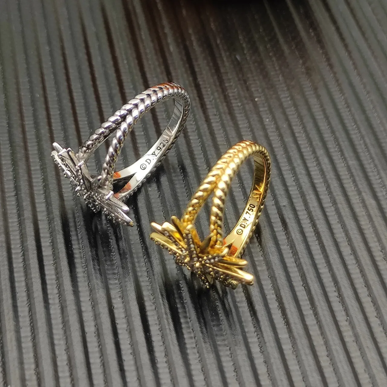 David Yurman Starburst Motif Pavé 黄色金戒指 5