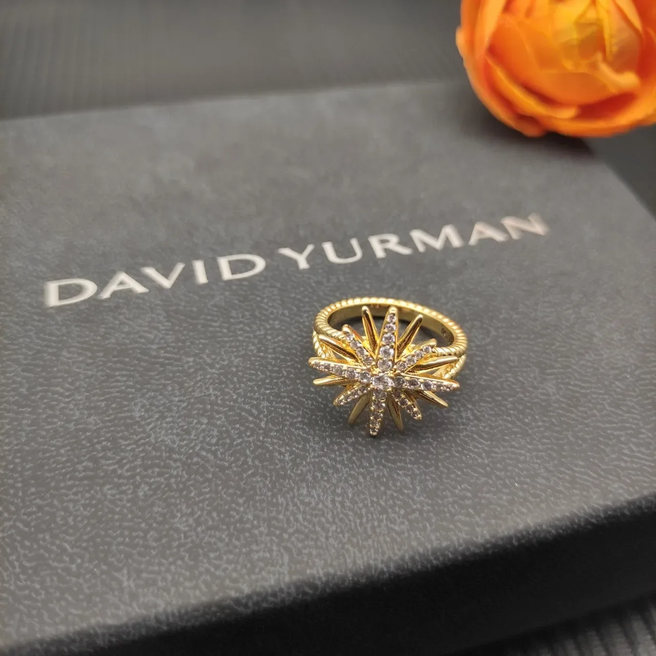 David Yurman Starburst Motif Pavé 黄色金戒指 6