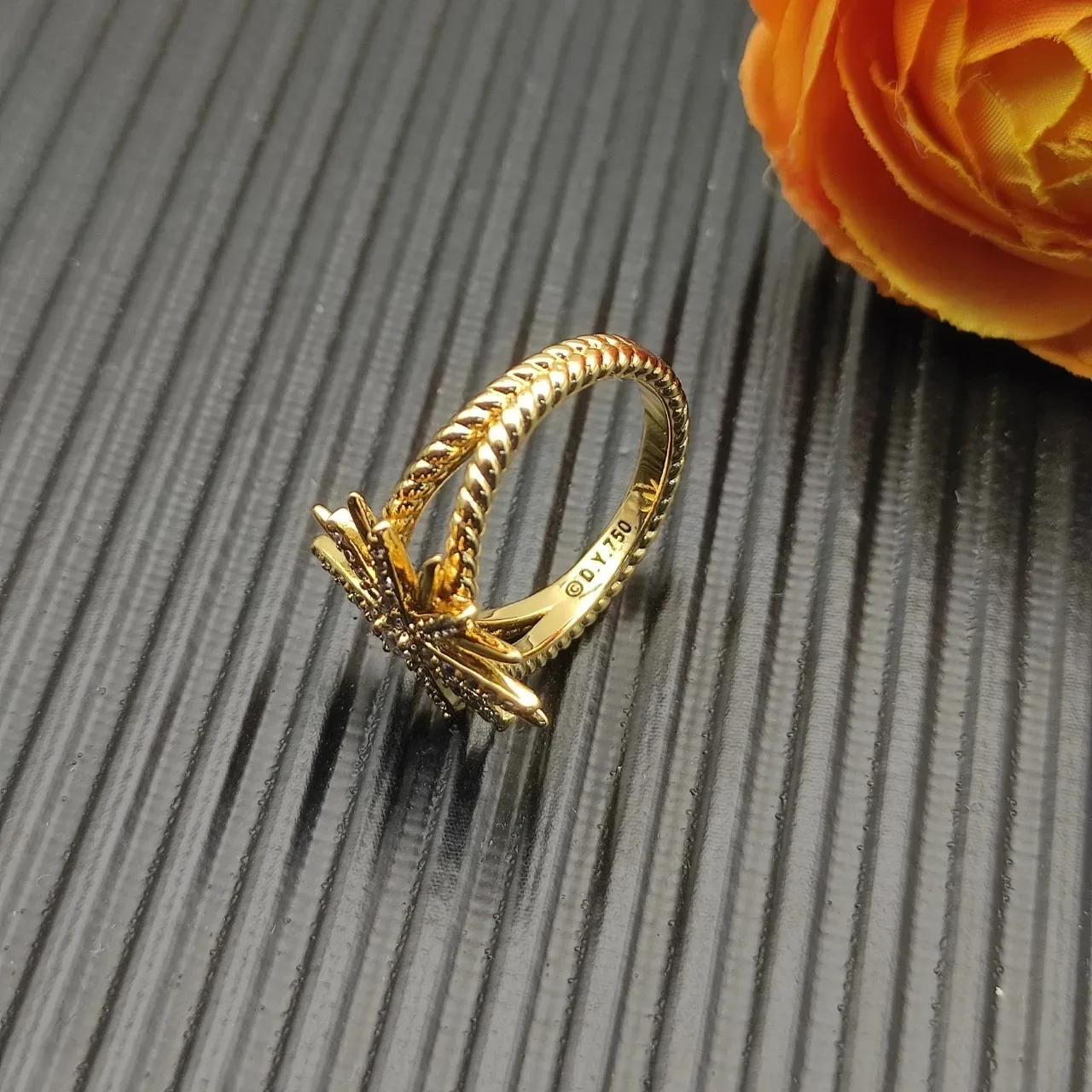 David Yurman Starburst Motif Pavé 黄色金戒指 8
