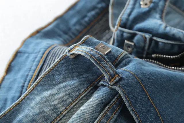 Distressed Moto-Panelled Zip-Pocket Slim Fit Blue Jeans 2