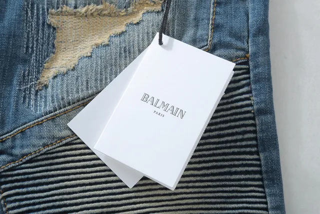 Distressed Moto-Panelled Zip-Pocket Slim Fit Blue Jeans 7