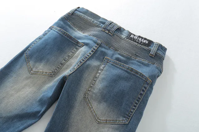 Distressed Moto-Panelled Zip-Pocket Slim Fit Blue Jeans 11