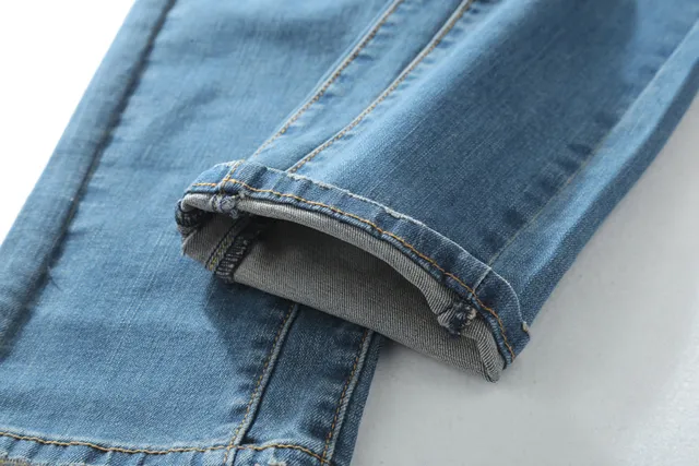 Distressed Moto-Panelled Zip-Pocket Slim Fit Blue Jeans 12