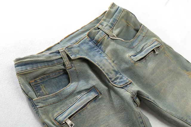 Distressed Moto-Style Ribbed Panel Jeans 7