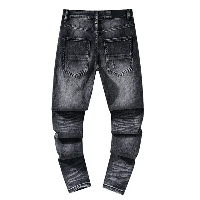 Jeans pretos slim-fit desgastados rasgados desbotados 3