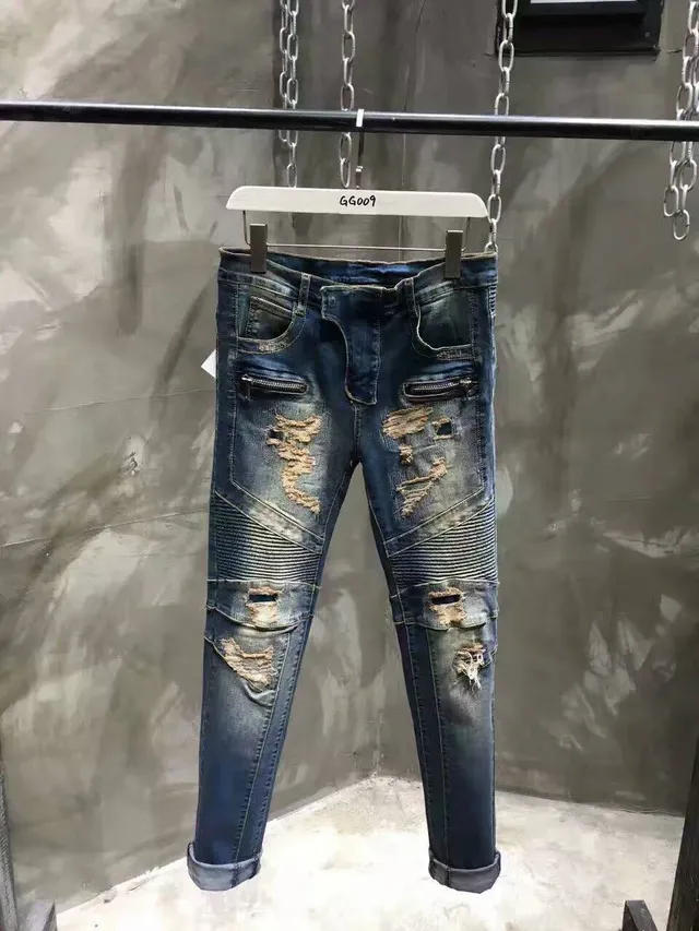Jeans à panneau moto avec poche à fermeture éclair usée 2