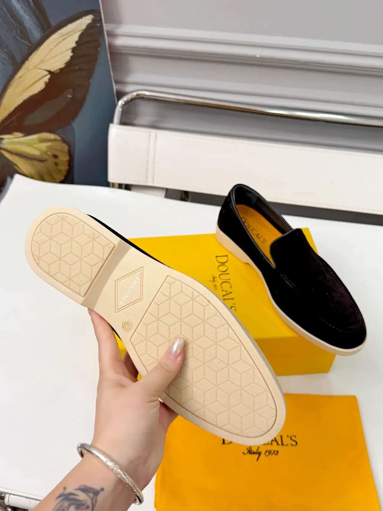 DOUCAL'S Negro Beige Piel de Ante Suela Contrastante Mocasín 2