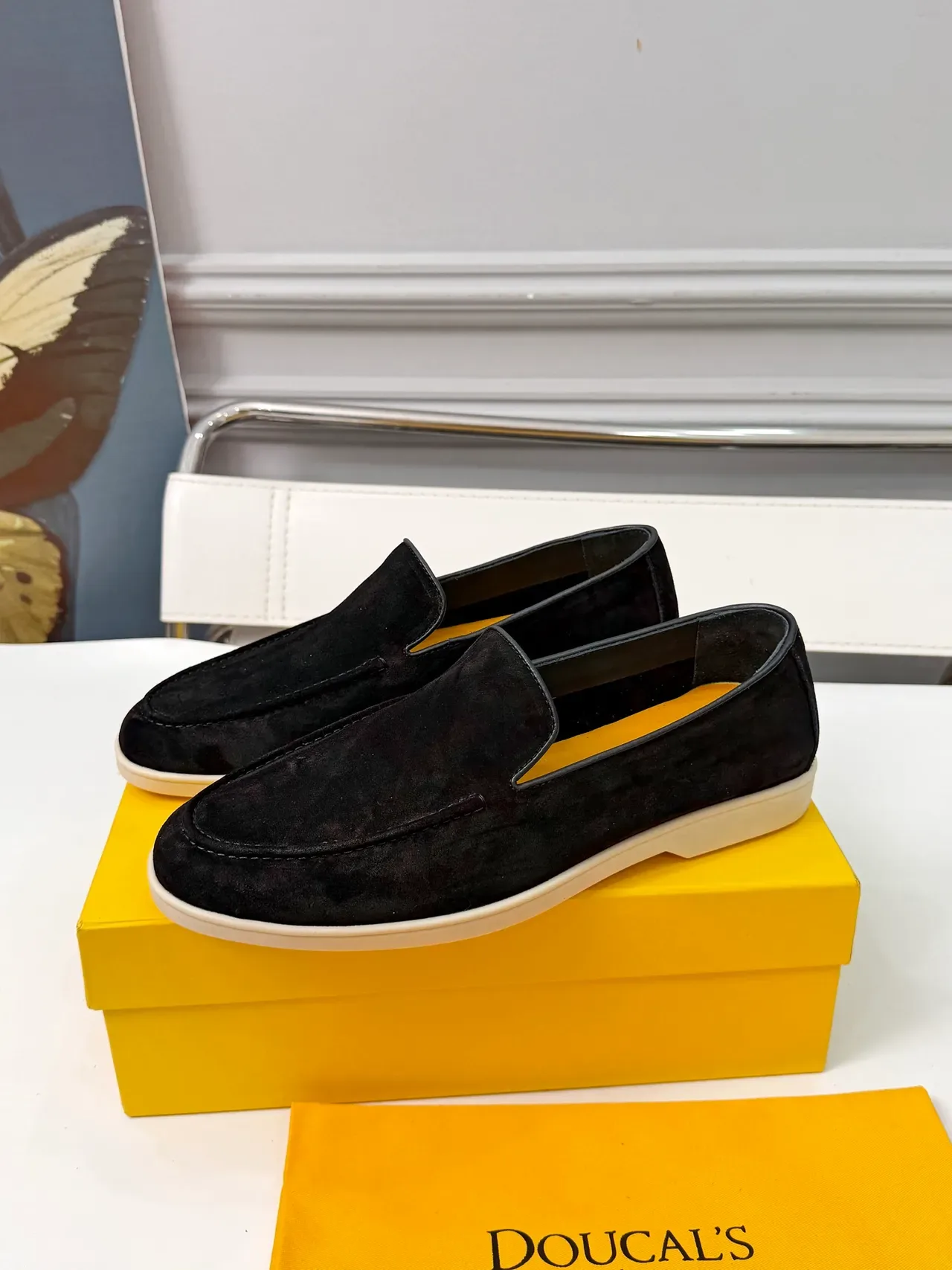 DOUCAL'S Negro Beige Piel de Ante Suela Contrastante Mocasín 4