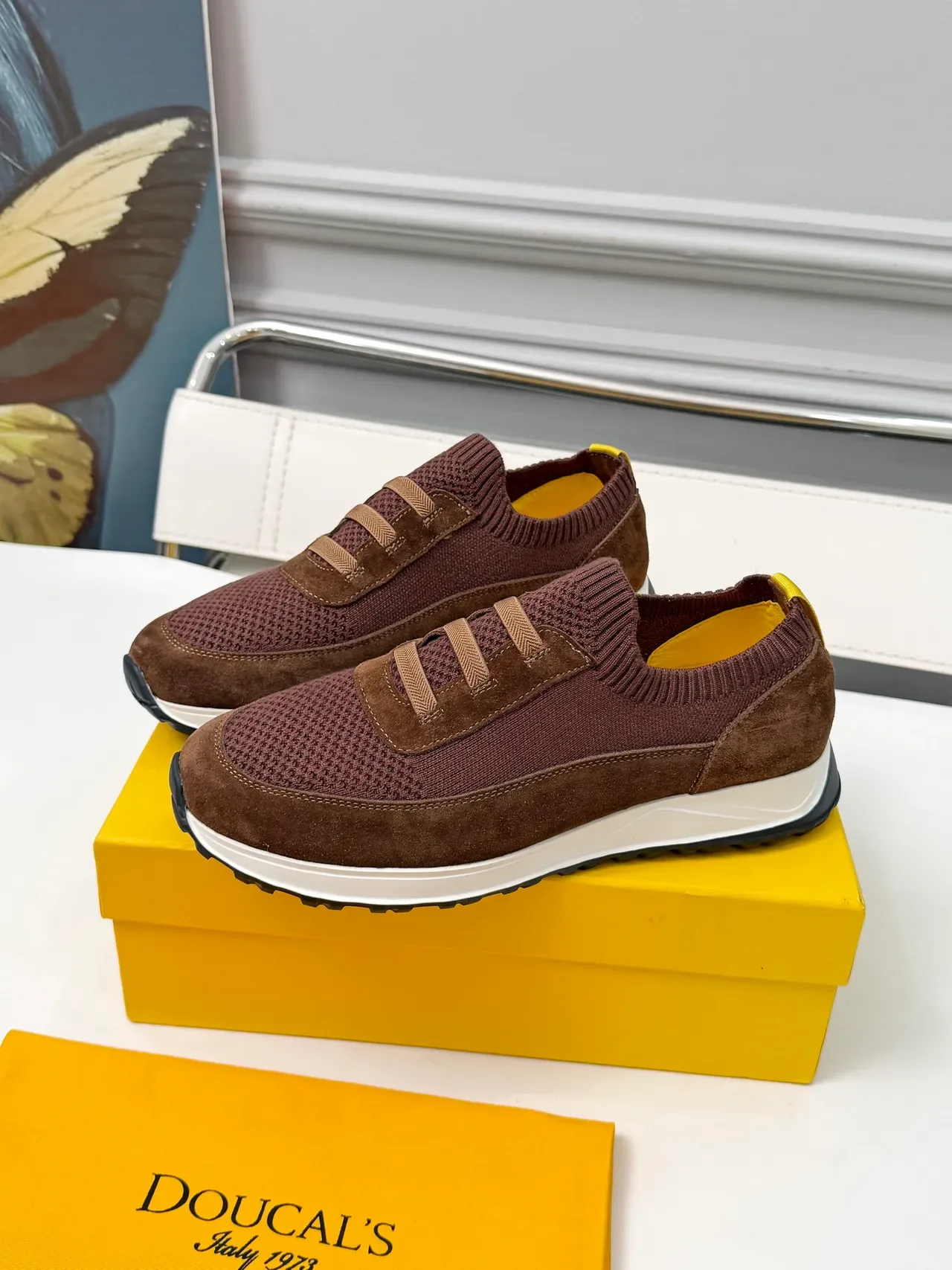 Doucal's Brown Suede-Mesh Slip-On Lifestyle Sneakers 4