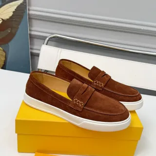 DOUCAL'S حذاء لوفر بني أبيض سويد حزام بيني