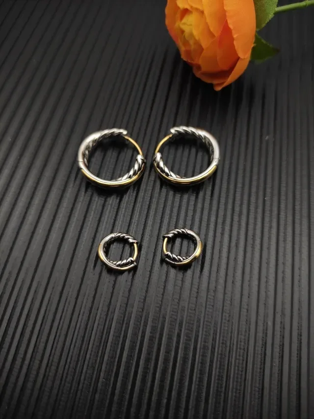 Dual-Tone Twisted Rope Hoop Earrings 8