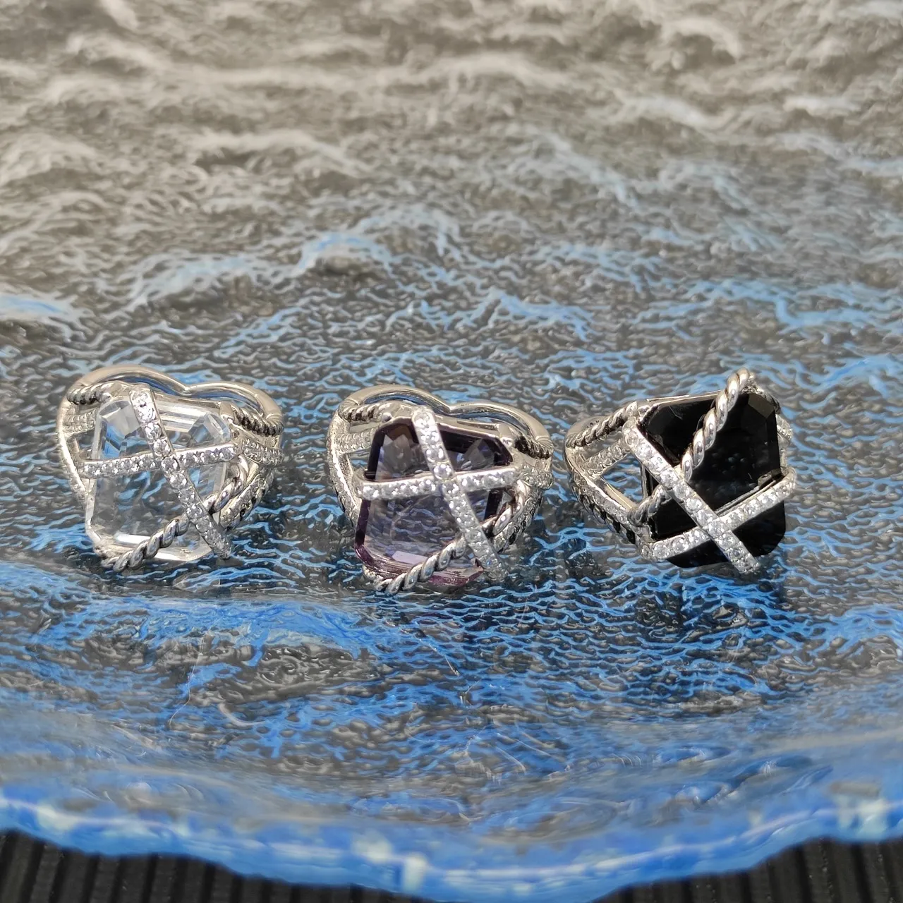 Faceted Purple Gemstone Crisscross Diamond Rope Motif Ring 5