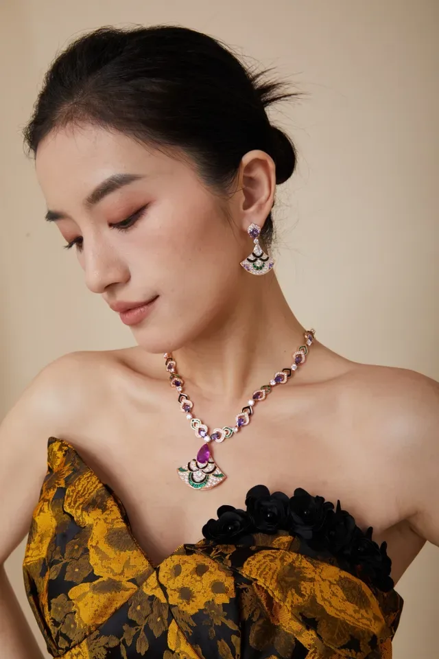Fan-Shaped Multi-Gemstone Enamel Drop Earrings 4