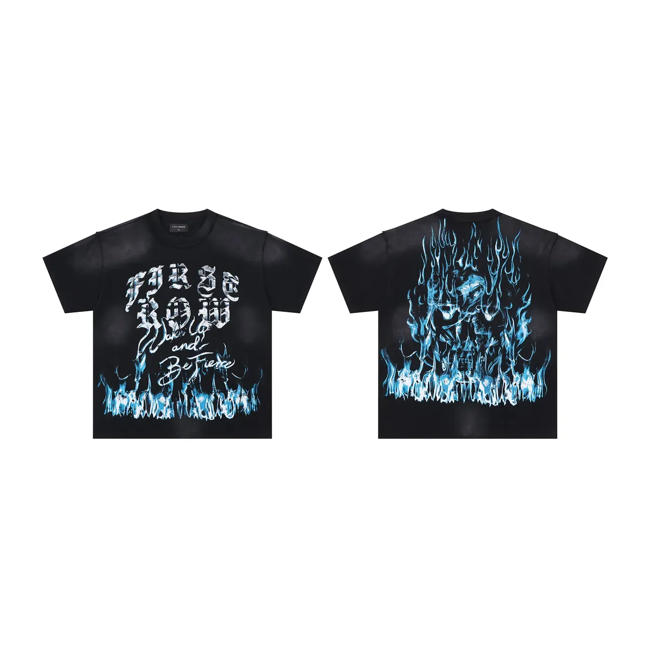 FIRST ROW Graphic Flame Motif Black T-Shirt 2