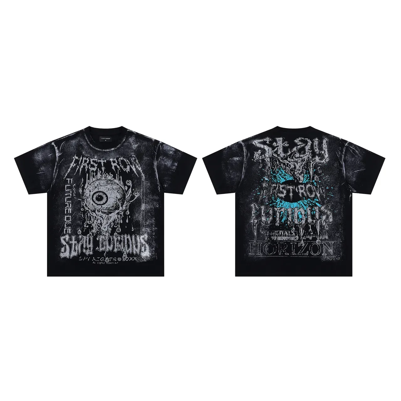 FIRST ROW Graphic-Print Distressed Black T-Shirt 3