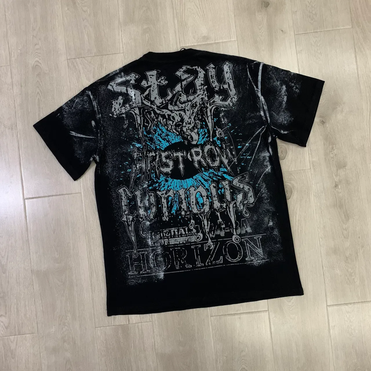 FIRST ROW Graphic-Print Distressed Black T-Shirt 6