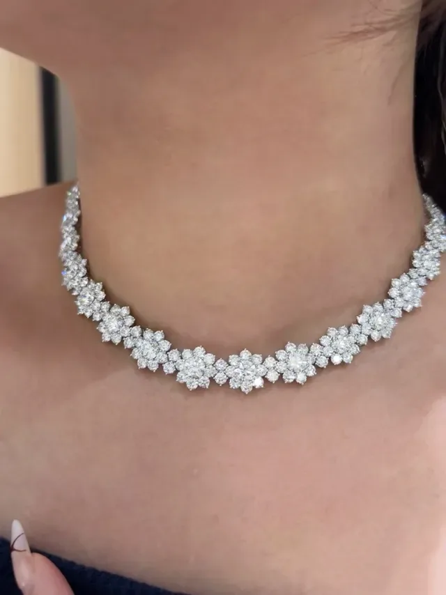 Floral Cluster Pave Diamond Necklace 9