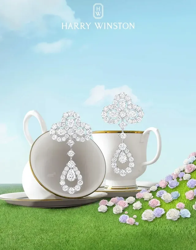 Aretes con cluster floral de gotas en pavé 9