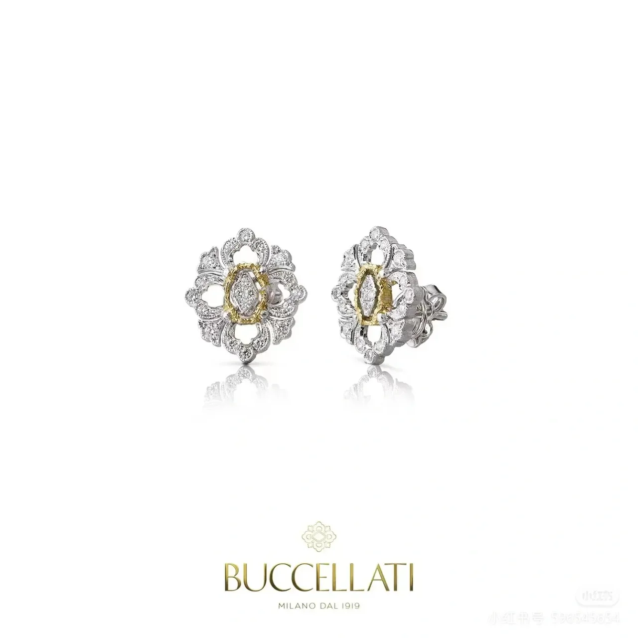 Floral Quatrefoil Pavé Two-Tone Stud Earrings 2