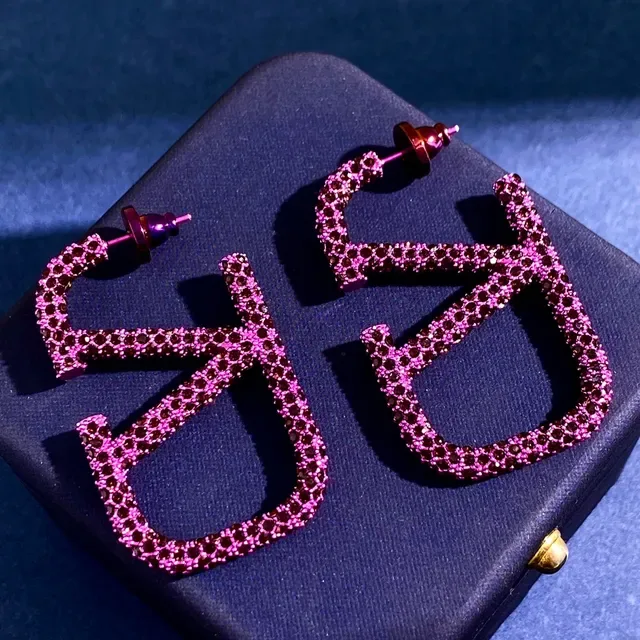 Fuchsia Pavé Geometric Hoop Earrings 3