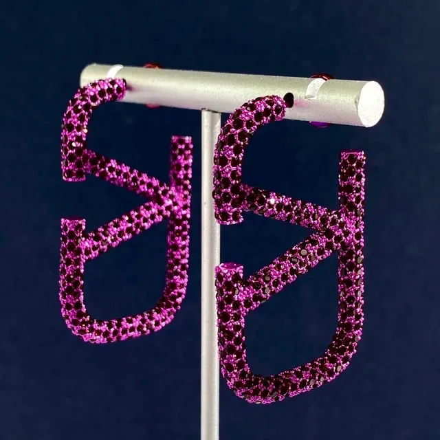 Fuchsia Pavé Geometric Hoop Earrings 5