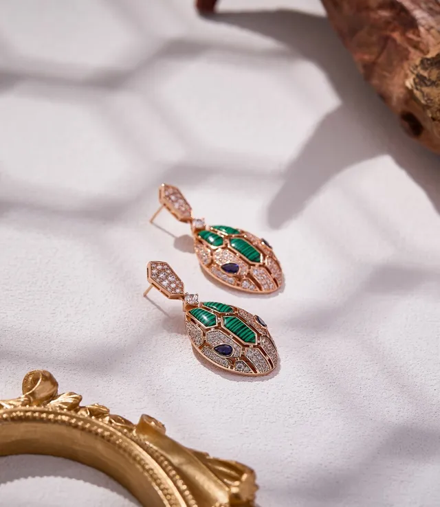 Geometric Malachite and Diamond Pavé Drop Earrings 5