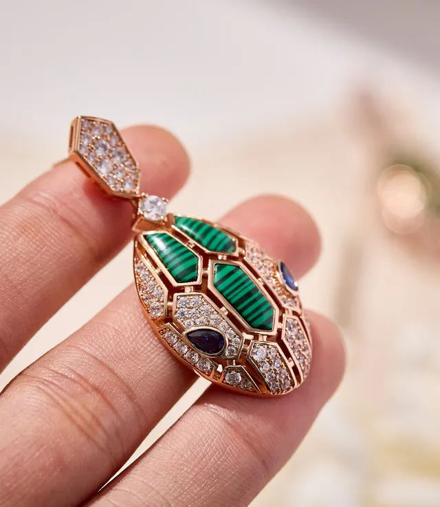 Geometric Malachite and Diamond Pavé Drop Earrings 6
