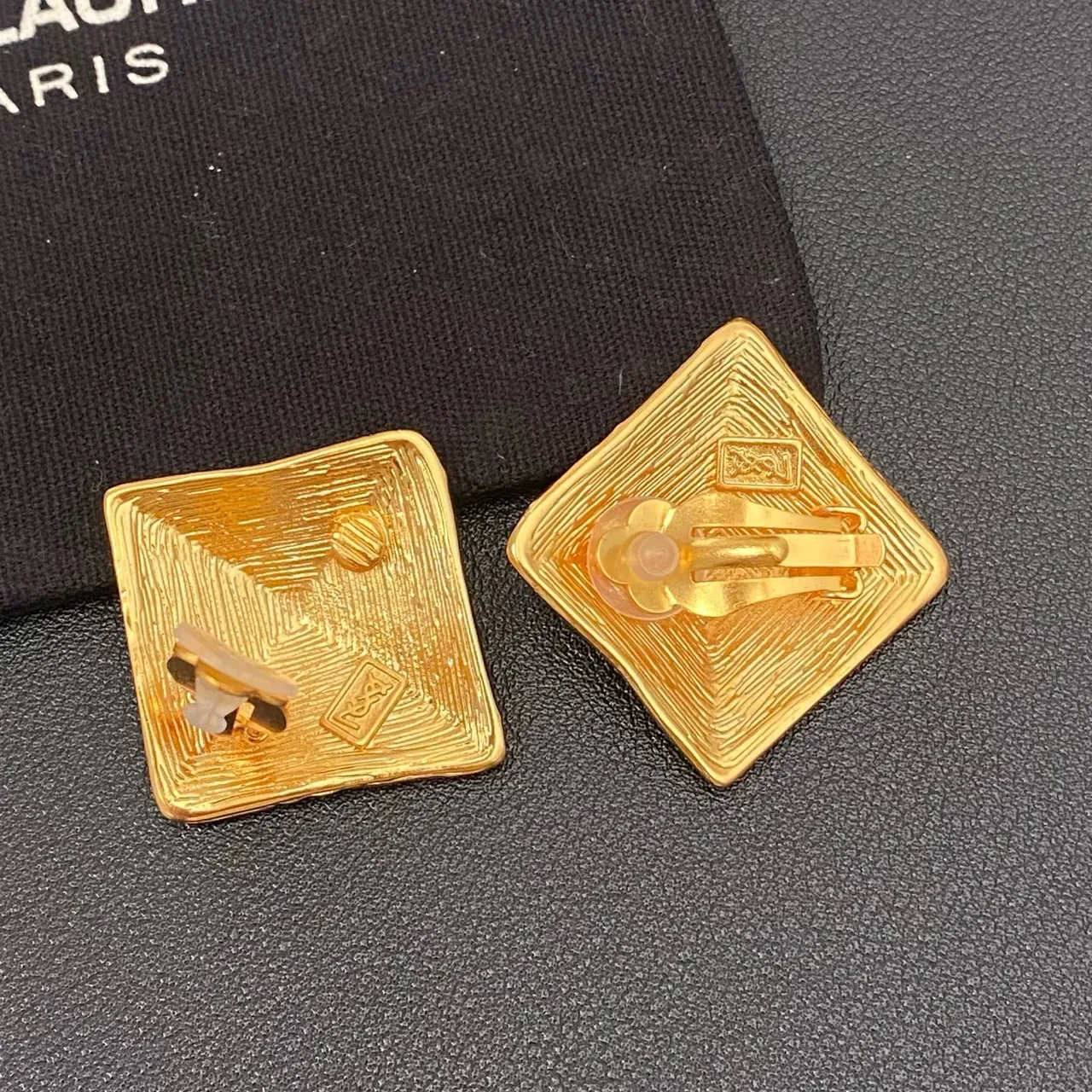 Geometric Pyramid Textured Gold-Toned Stud Earrings 3