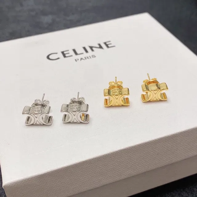 Gold and Silver Interlocking C Motif Stud Earrings 3