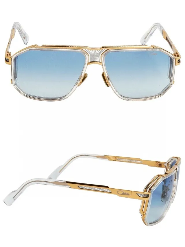 Lunettes métalliques avec cadre en forme de bouclier oversized doré bleu 6