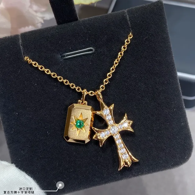 Collier chaîne dorée verte design double pendentif 6
