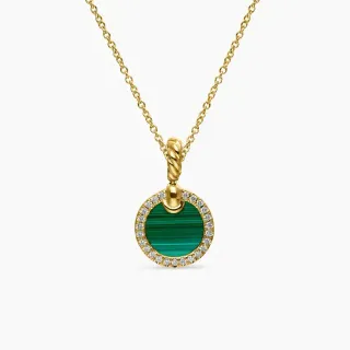 Collier pendentif en or, malachite et diamant avec halo